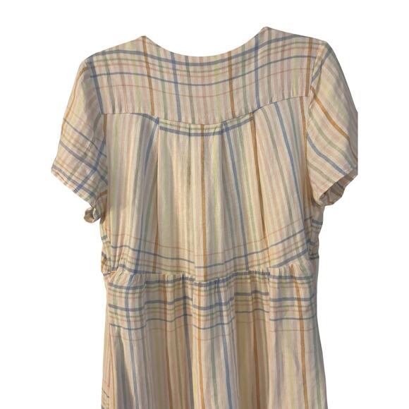 Madewell Linen Blend Clara Midi Dress Plaid Size Medium Muted Blush Pockets - Picture 5 of 8